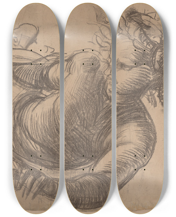 Triptych art skateboard deck of Alfred George Stevens Study Of A Classical Figure by Alfred George Stevens (1817-1875)