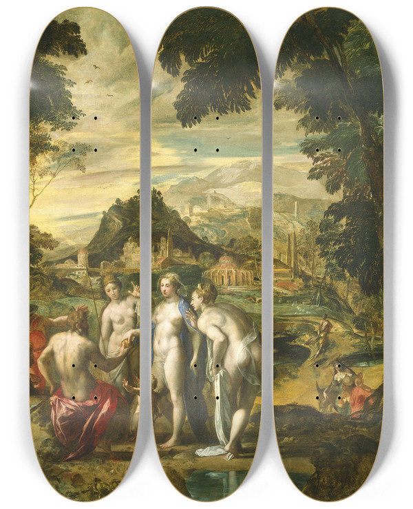 Triptych art skateboard deck of Giovanni Sons The Judgment Of Paris by Giovanni Sons (1553-1611)