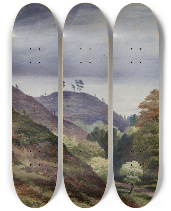 Triptych art skateboard deck of Elijah Walton Cofton Hill by Elijah Walton (1832-1880)