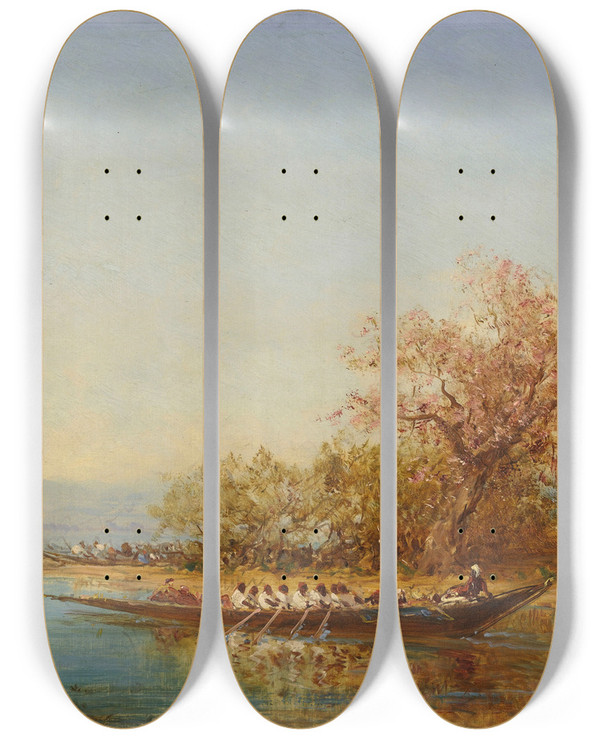 Triptych art skateboard deck of Flix Ziem Lembouchure Du Bosphore by Felix Ziem (1821-1911)