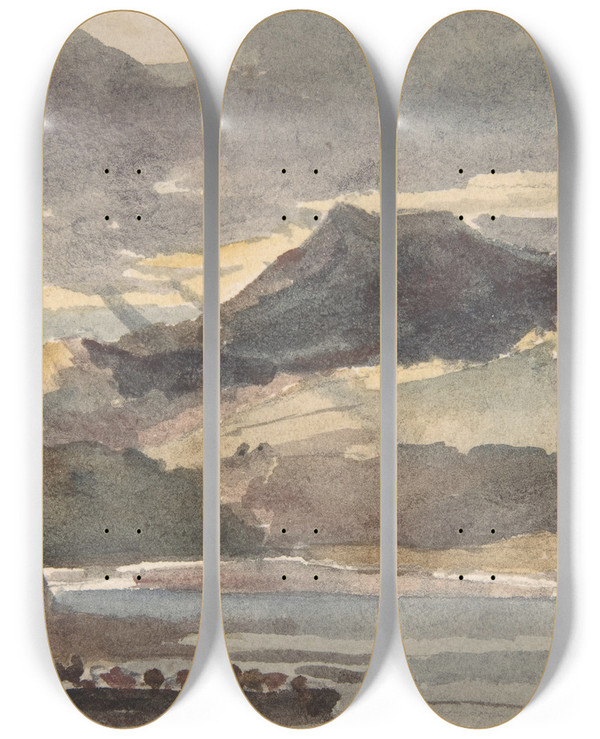 Triptych art skateboard deck of Peter De Wint Study For The Ferry by Peter De Wint (1784-1849)