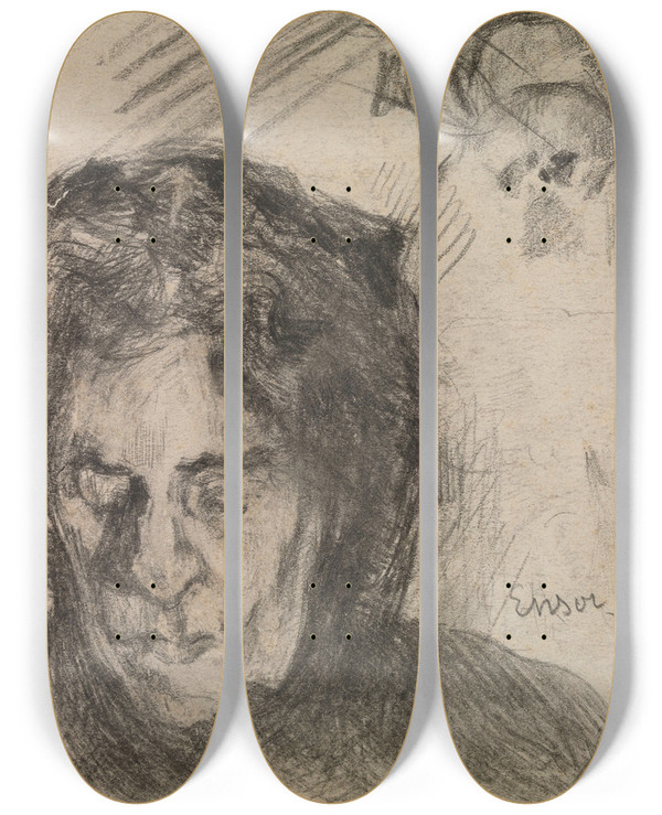 Triptych art skateboard deck of James Ensor The Artists Mother by James Ensor (1860-1949)