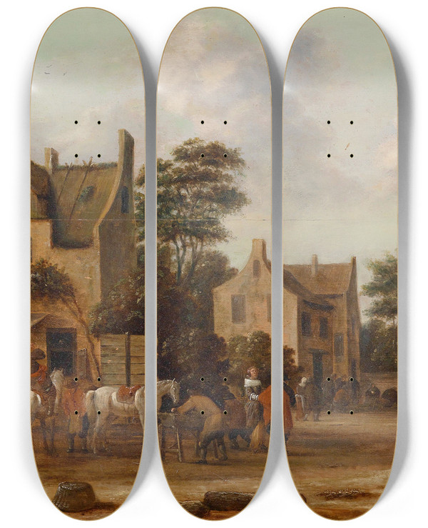 Triptych art skateboard deck of Thomas Heeremans Dorfstrae by Thomas Heeremans (1641-1694)