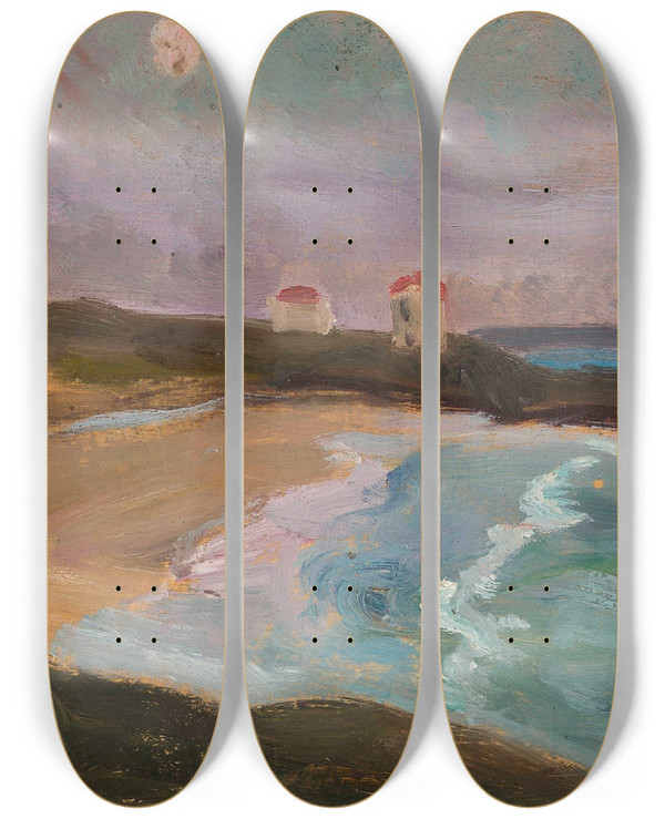 Triptych art skateboard deck of Tadeusz Makowski Sea Coast by Tadeusz Makowski (1882-1932)