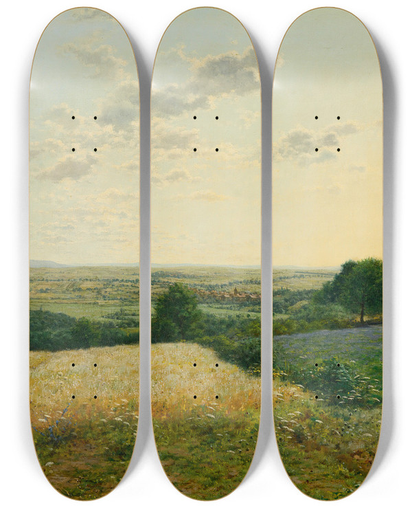 Triptych art skateboard deck of Jean Ferdinand Monchablon Oeuvre Xi Summer Landscape by Jean Ferdinand Monchablon (1855-1904)