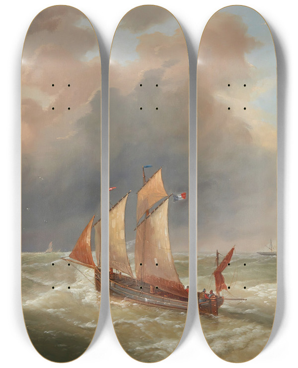 Triptych art skateboard deck of Charles Louis Verboeckhoven Setting Out by Charles Louis Verboeckhoven (1802-1889)