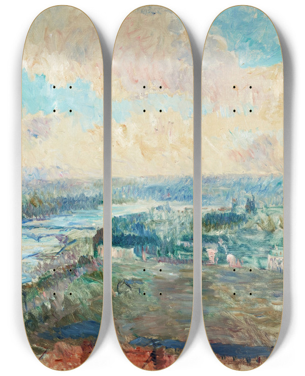 Triptych art skateboard deck of Albert Lebourg La Seine Rouen by Albert Lebourg (1849-1928)