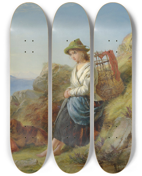 Triptych art skateboard deck of Edward John Cobbett An Afternoon Rest by Edward John Cobbett (1815-1899)