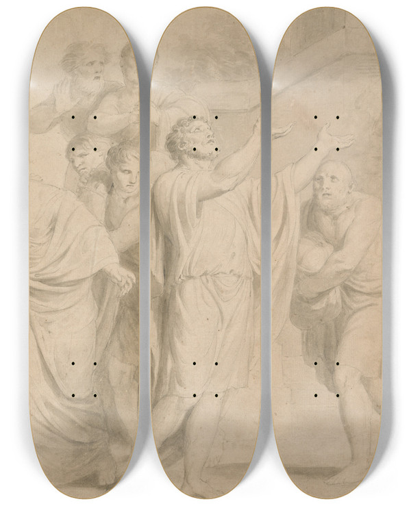 Triptych art skateboard deck of Gavin Hamilton Classical Composition_1 by Gavin Hamilton (1723-1798)