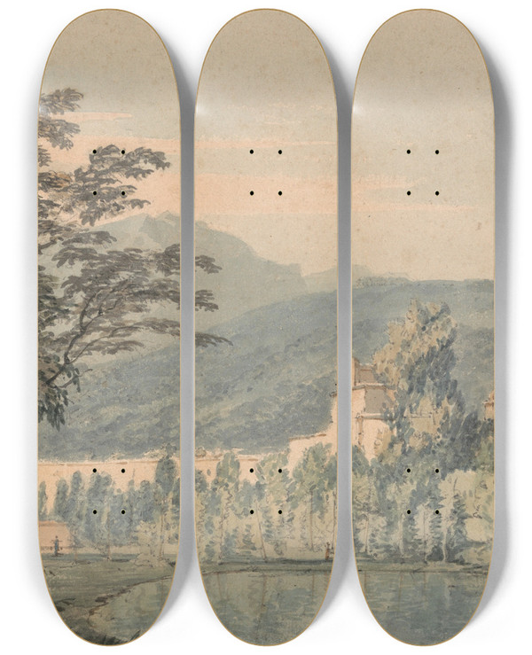 Triptych art skateboard deck of Joseph Mallord William Turner Sir William Hamiltons Villa by Joseph Mallord William Turner (1775-1851)