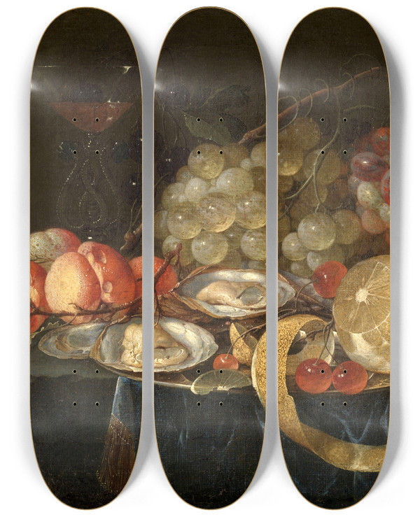 Triptych art skateboard deck of Cornelis De Heem Still Life by Cornelis de Heem (1631-1695)