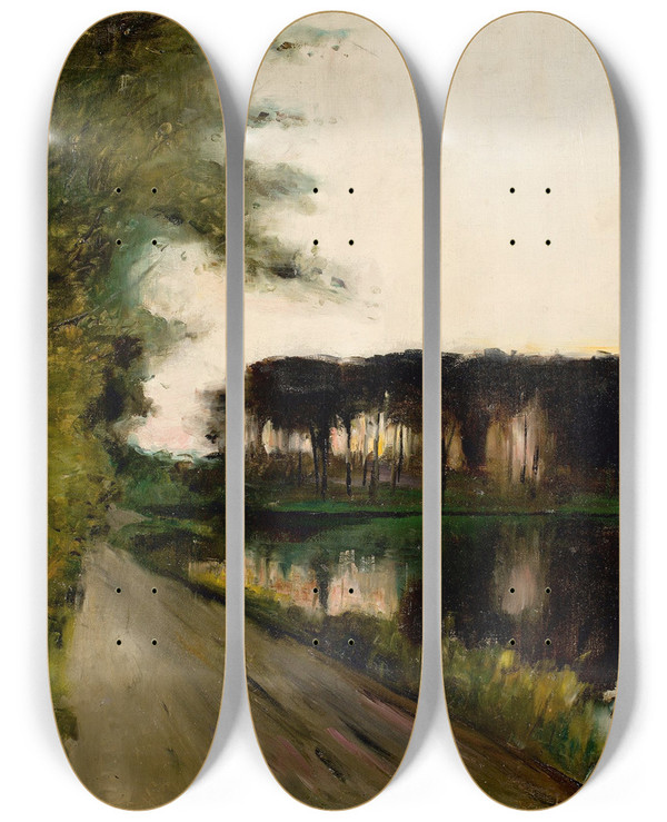 Triptych art skateboard deck of Lesser Ury Mrkischer See by Lesser Ury (1861-1931)