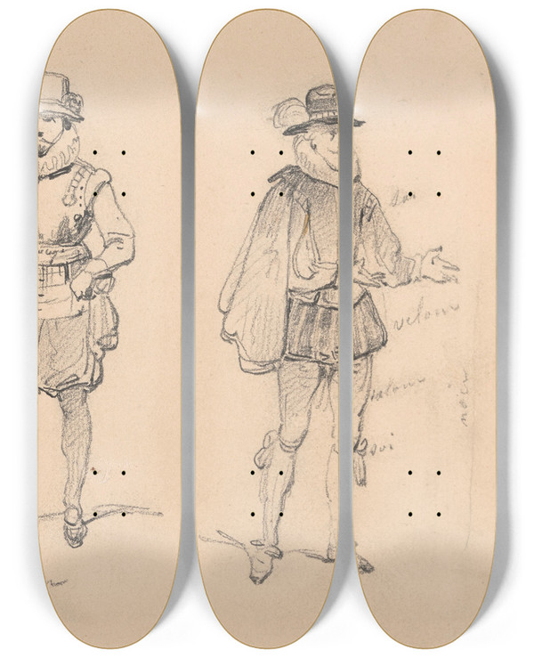 Triptych art skateboard deck of Nicaise De Keyser Figures_8 by Nicaise De Keyser (1813-1887)