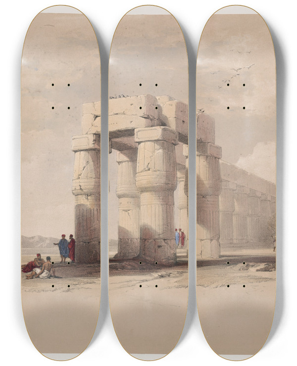 Triptych art skateboard deck of David Roberts At Luxor Thebes Upper Egypt by David Roberts (1796-1864)