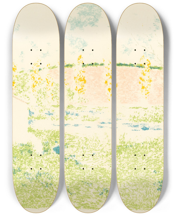 Triptych art skateboard deck of Ker Xavier Roussel Landscape With A House Paysage Avec Maison by Ker Xavier Roussel (1867-1944)