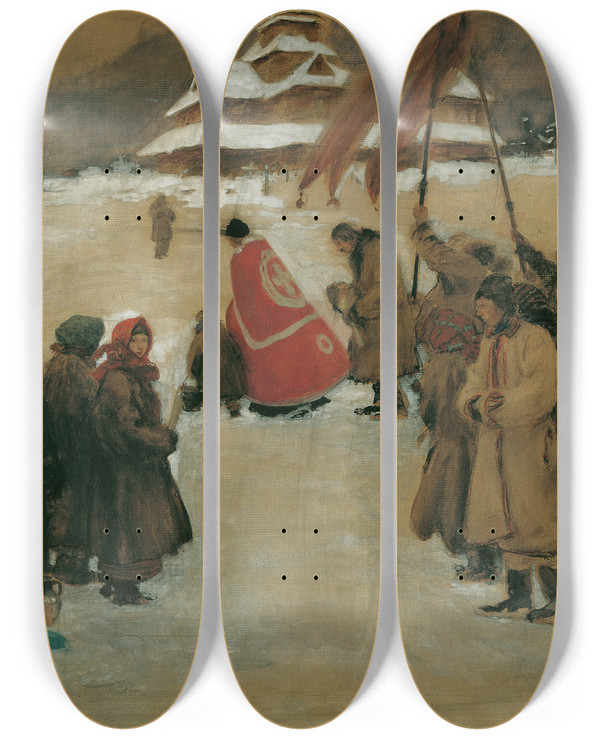 Triptych art skateboard deck of Teodor Axentowicz Jordanfest by Teodor Axentowicz (1859-1938)