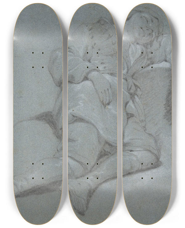 Triptych art skateboard deck of Gerbrand Van Den Eeckhout A Sleeping Shepherd Boy by Gerbrand van den Eeckhout (1621-1674)