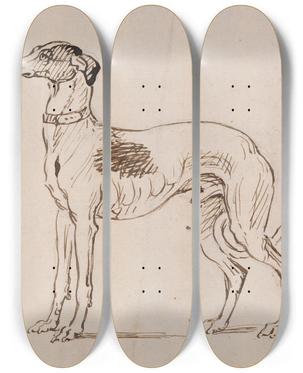 Triptych art skateboard deck of James Seymour A Greyhound Facing Left by James Seymour (1697-1752)