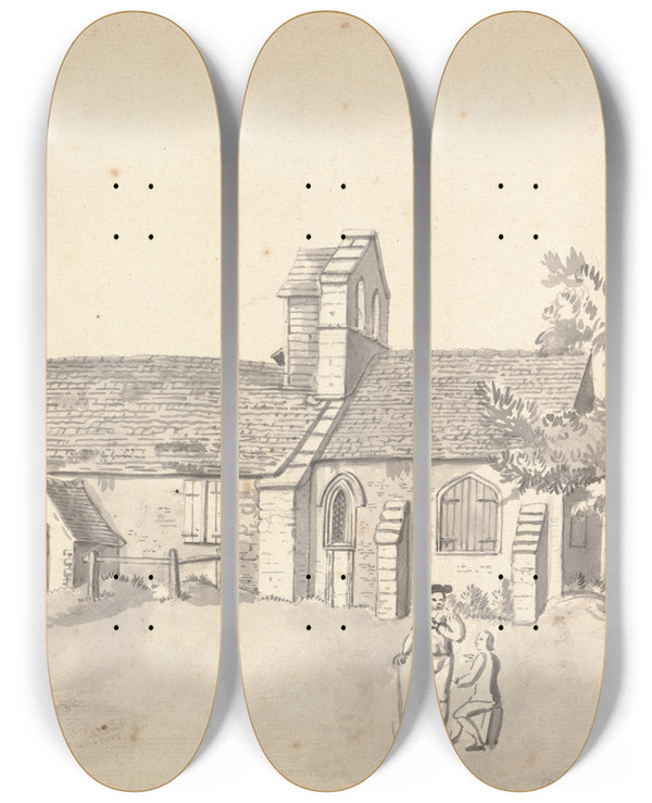 Triptych art skateboard deck of Capt Francis Grose Binsey Church Oxford by Capt Francis Grose (1731-1791)