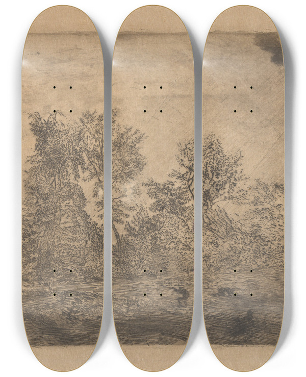 Triptych art skateboard deck of James Ensor Windstoot In Het Geboomte_1 by James Ensor (1860-1949)