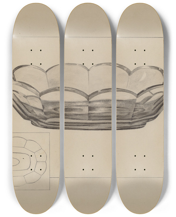 Triptych art skateboard deck of Hugh Clarke Fruit Dish by Hugh Clarke