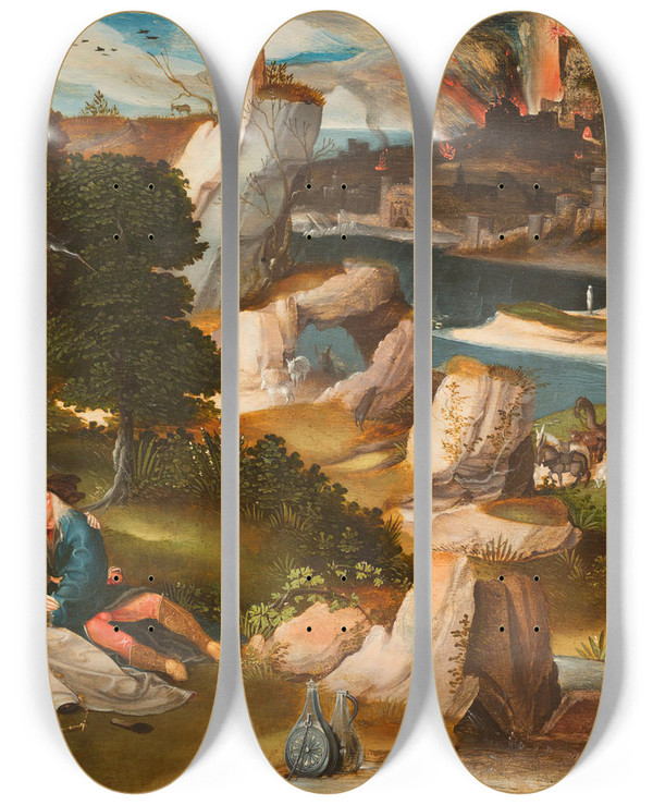 Triptych art skateboard deck of Jan De Cock Lot And His Daughters by Jan de Cock (1976)