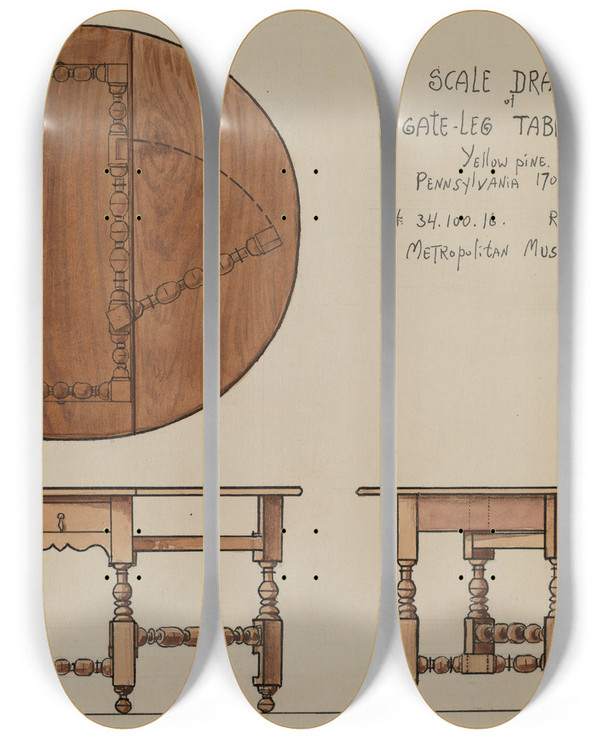 Triptych art skateboard deck of M Rosenshieldvonpaulin Gateleg Table_2 by M. Rosenshield-von-Paulin