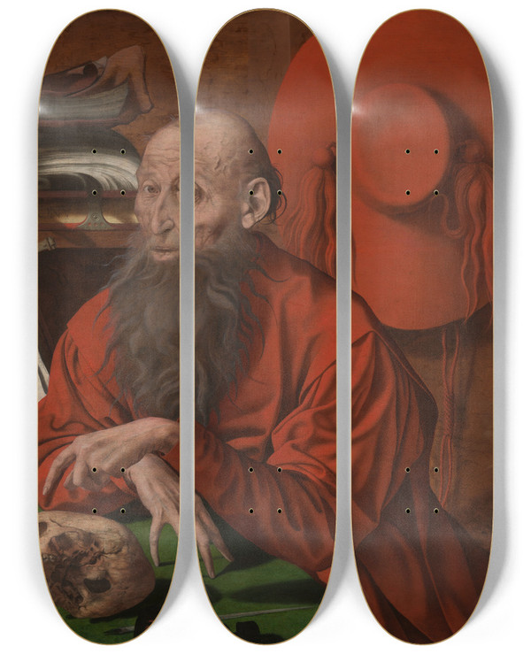 Triptych art skateboard deck of Marinus Van Reymerswale Saint Jerome by Marinus Van Reymerswale (1490-1546)