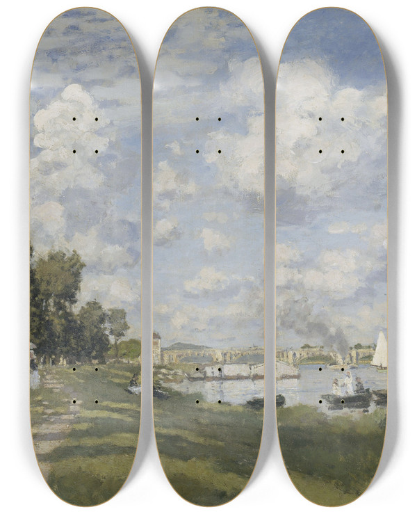 Triptych art skateboard deck of Claude Monet Bassin Dargenteuil by Claude Monet (1840-1926)