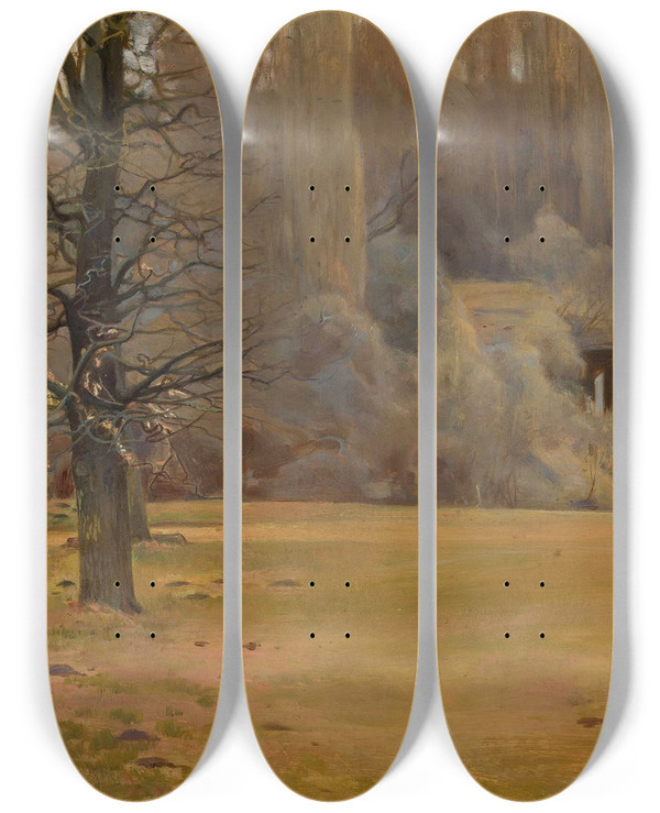 Triptych art skateboard deck of Leon Szpdrowski Park Fragment by Leon Szpadrowski (1872-1950)
