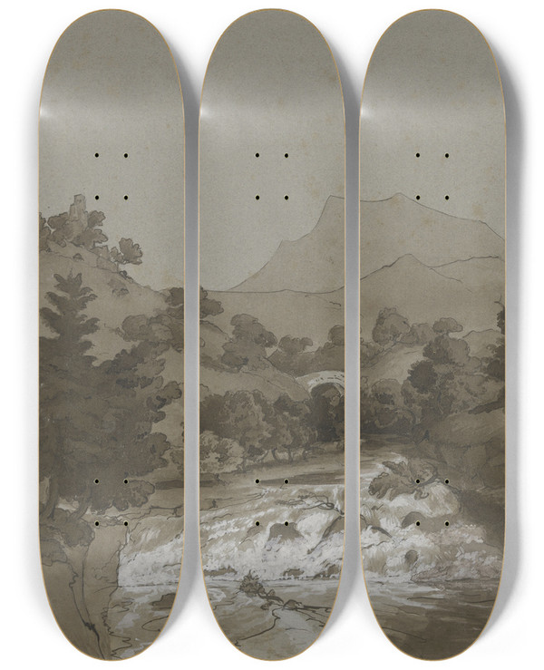 Triptych art skateboard deck of Emil Lugo Am Belchen by Emil Lugo (1840-1902)