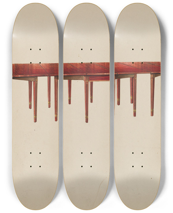 Triptych art skateboard deck of Harry Eisman Dining Table by Harry Eisman