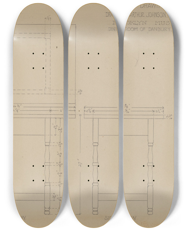 Triptych art skateboard deck of Arthur Johnson Table by Arthur Johnson