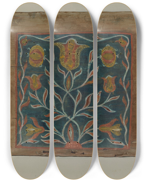 Triptych art skateboard deck of Frances Lichten Pa German Chest_2 by Frances Lichten (1889-1961)