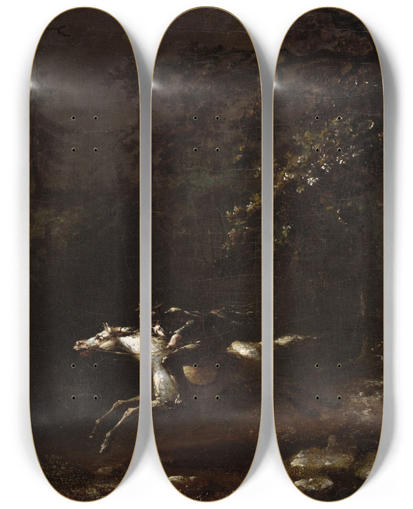Triptych art skateboard deck of John Quidor Ichabod Crane Flying From The Headlesshorseman by John Quidor (1801-1881)