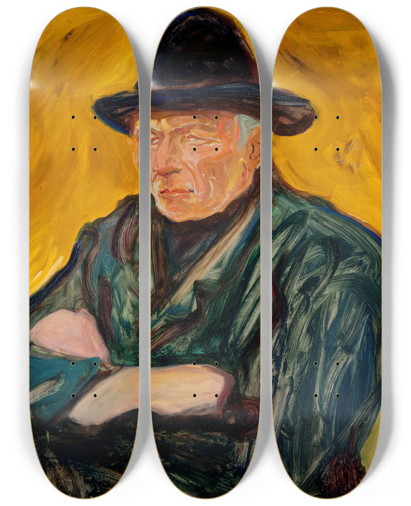 Triptych art skateboard deck of Edvard Munch An Old Man by Edvard Munch (1863-1944)