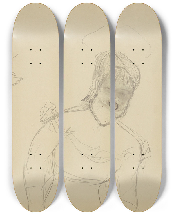 Triptych art skateboard deck of Edgar Degas Sketches Of A Caf Singer_3 by Edgar Degas (1834-1917)