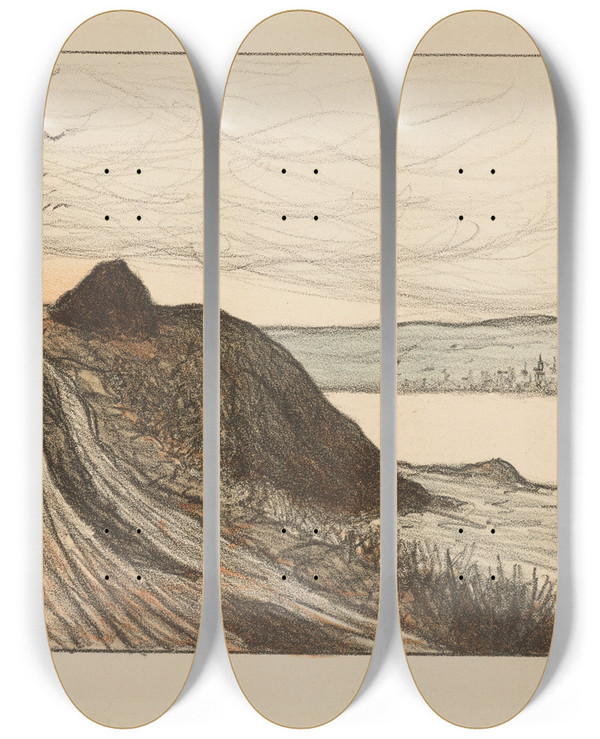 Triptych art skateboard deck of Maxime Maufra La Route De Gaud by Maxime Maufra (1861-1918)
