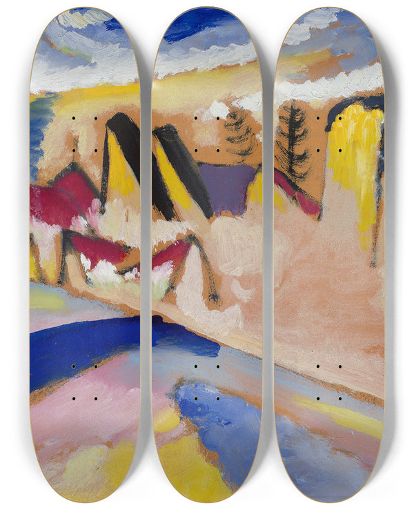 Triptych art skateboard deck of Wassily Kandinsky Study For Winter No Ii by Wassily Kandinsky (1866-1944)