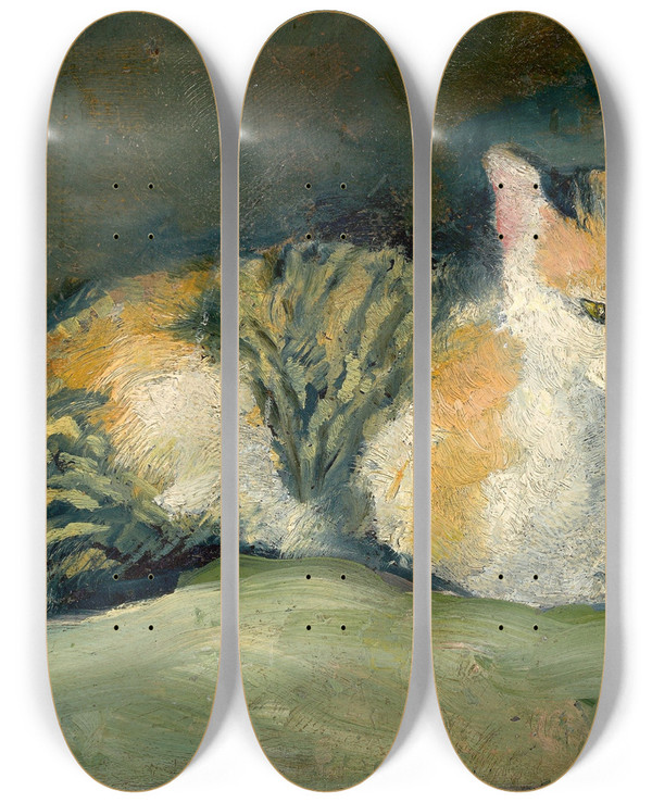 Triptych art skateboard deck of August Macke Katze Auf Grnem Kissen I by August Macke (1887-1914)