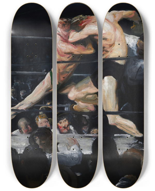 Triptych art skateboard deck of George Bellows Stag At Sharkeys by George Bellows