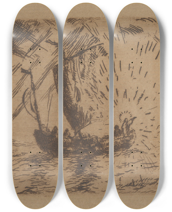 Triptych art skateboard deck of James Ensor Christus In De Schuit by James Ensor (1860-1949)