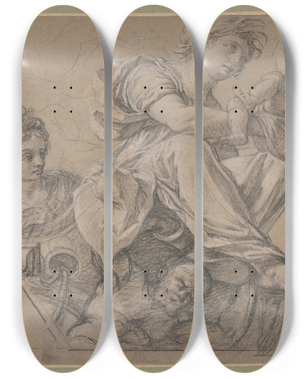 Triptych art skateboard deck of Michel Corneille The Elder Allegorical Figures For A Ceiling Decoration by Michel Corneille The Elder (1601-1664)