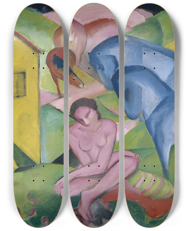Triptych art skateboard deck of Franz Marc The Dream by Franz Marc (1880-1916)