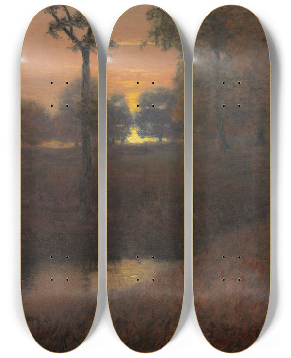 Triptych art skateboard deck of Hugh Huntington Howard Evening by Hugh Huntington Howard (1860-1927)