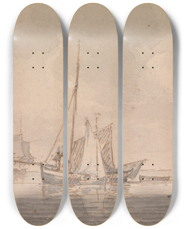 Triptych art skateboard deck of Luke Clennell Shipping In A Calm by Luke Clennell