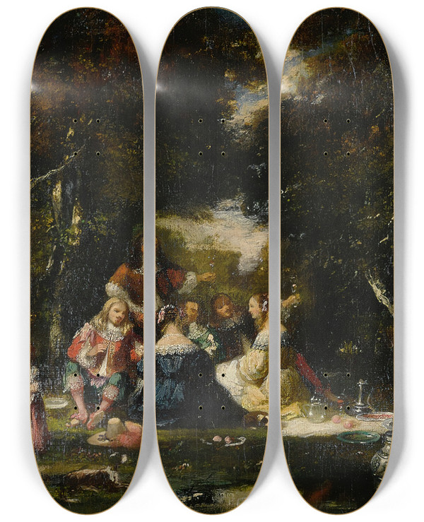 Triptych art skateboard deck of Narcissevirgile Diaz De La Pea Une Partie De Campagne_2 by Narcisse-Virgile Diaz de La Pea (1808-1876)