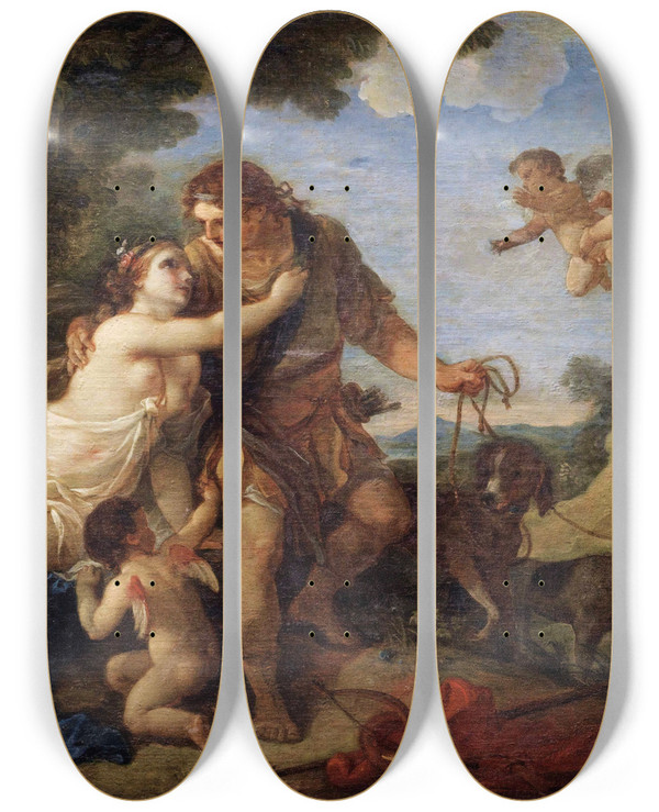 Triptych art skateboard deck of Charlesjoseph Natoire Venus Andadonis by Charles Joseph Natoire (1700-1777)