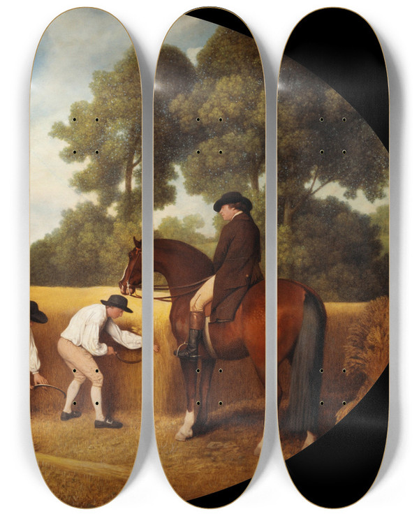 Triptych art skateboard deck of George Stubbs Reapers by George Stubbs (1724-1806)