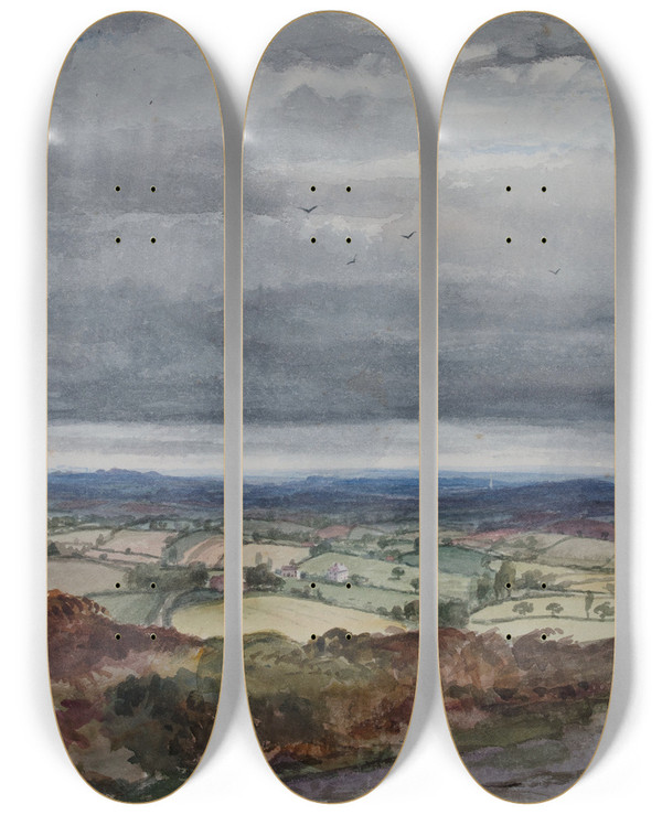 Triptych art skateboard deck of Elijah Walton Low Hill From Cofton Hill by Elijah Walton (1832-1880)
